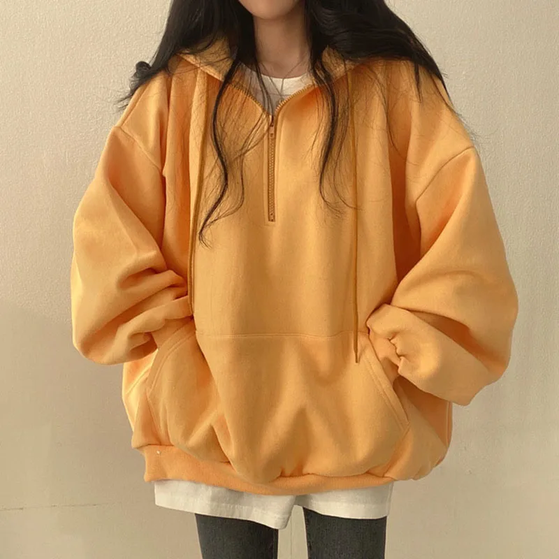 Y2K Korean Hoodie Women Harajuku Oversized Casual Hooded Coats Lantern Long Sleeve Pocket Pullover Sweatshirt