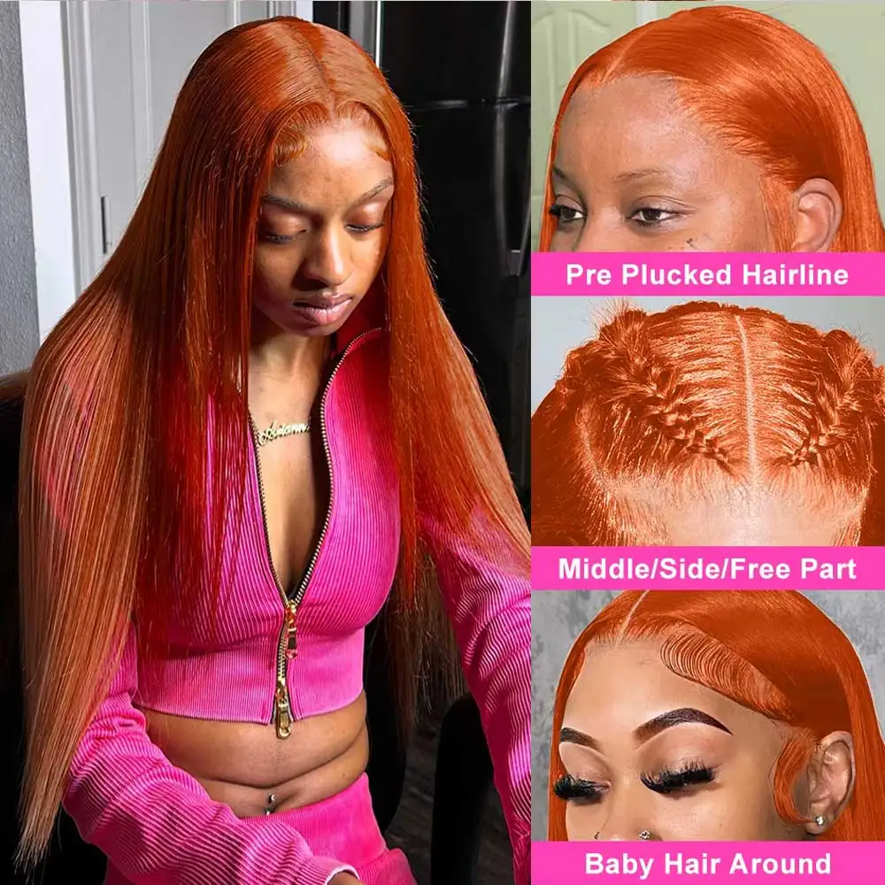 30 بوصة البرتقال الزنجبيل مستقيم الدانتيل الجبهة الباروكات الشعر البشري 350 الملونة البرازيلي 13X4 HD الدانتيل الشفاف الباروكات الأمامية للنساء