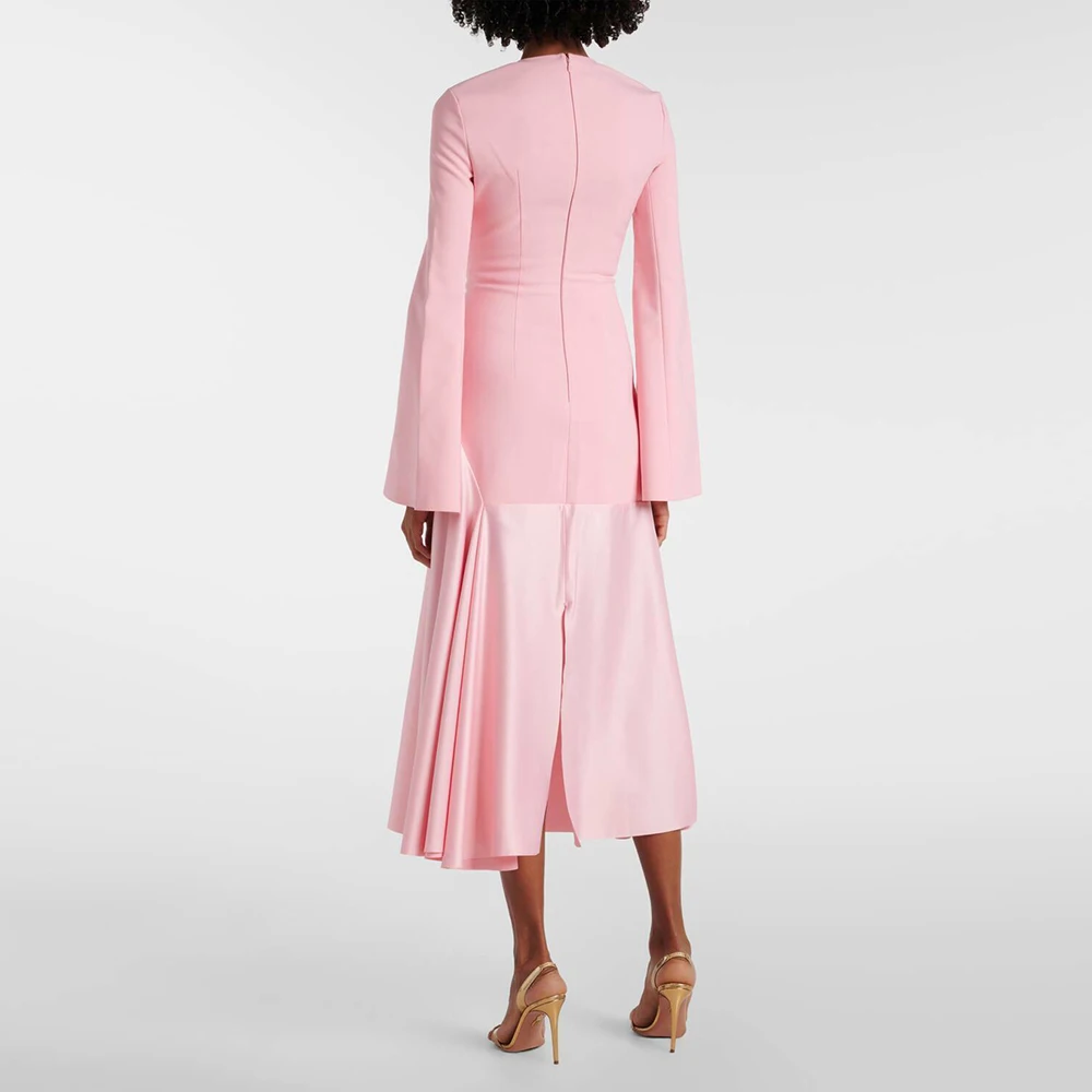 TWOTWINSTYLE Solid Slimming Fashion Dresses for Women Round Neck Long Sleeves Patchwork Zipper Temperament Dress Female Clothes