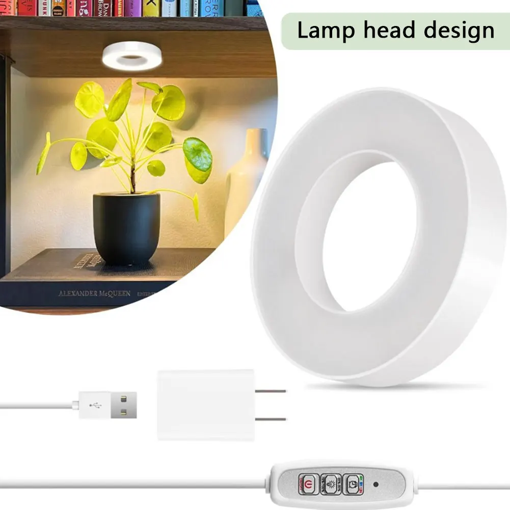 Full Spectrum LED Halo Plant Lamp 4 Dimmable Levels Halo Grow Lamp Height Adjustable Under Cabinet Plant Lamp for Indoor Plants