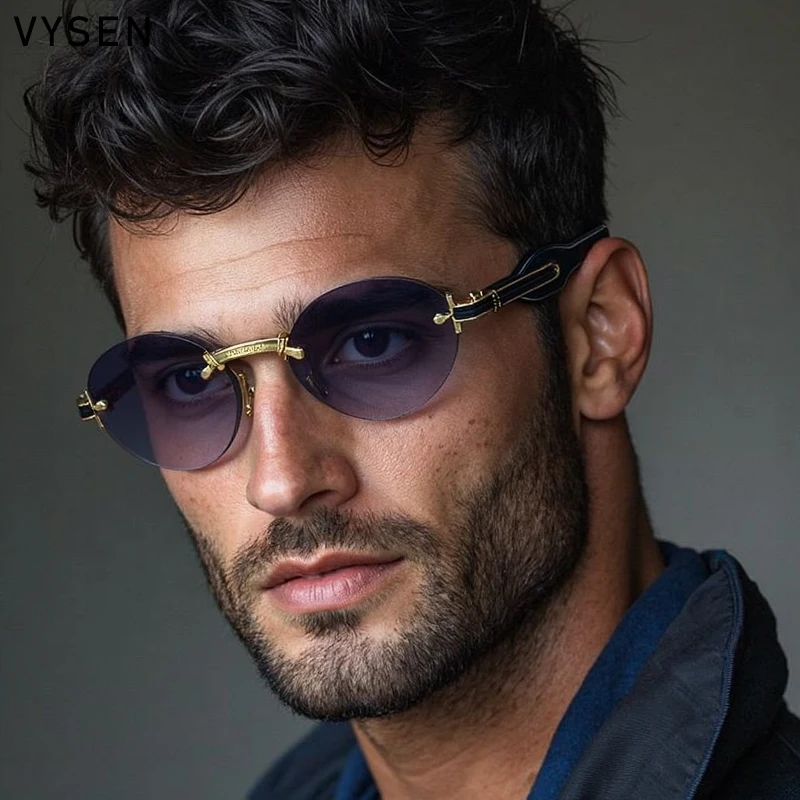 

Small Frame Oval Rimless Sunglasses Men 2025 Luxury Brand Vintage Round Glasses For Male Driving Outdoor Shades Eyewear UV400