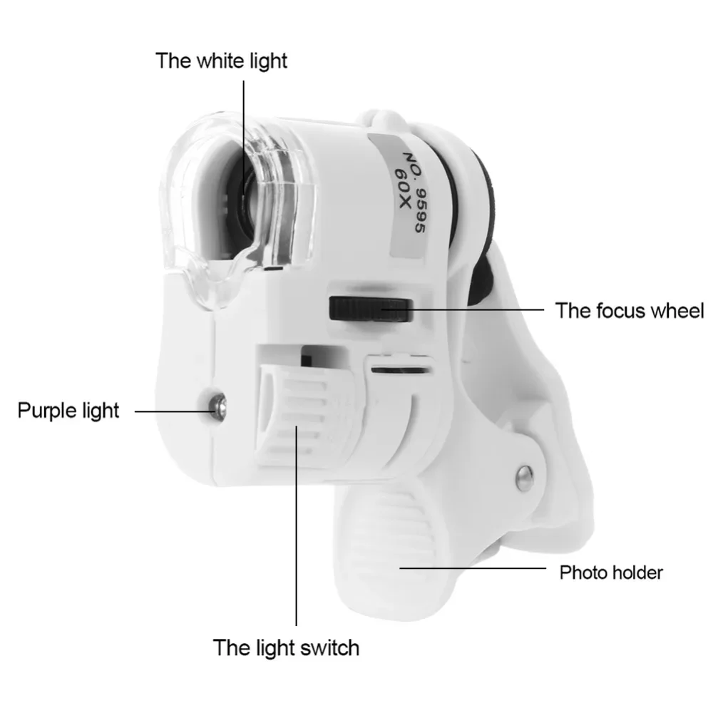 Fotocamera per microscopio digitale 60X per telefono cellulare con luce a LED lente d\'ingrandimento Mobile universale lente Macro Zoom Clip per