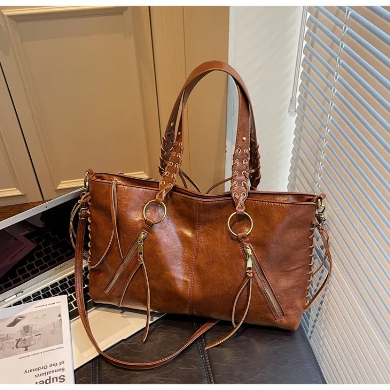 

Luxury Tote Messenger Purse Shopper Solid Color Commuter Bag Elegant Leather Diaper Bag For Women Large Capacity