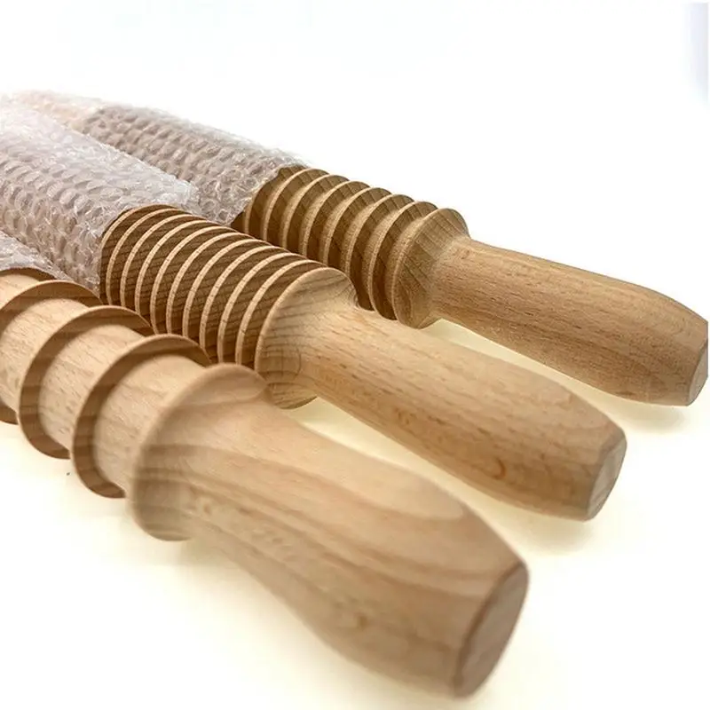 Dough Rolling Pin Multi-purpose Baking Dough Rolling Pin Threaded Dough Pasta Rolling Pin Home Pastry Baking Beechwood Rolling