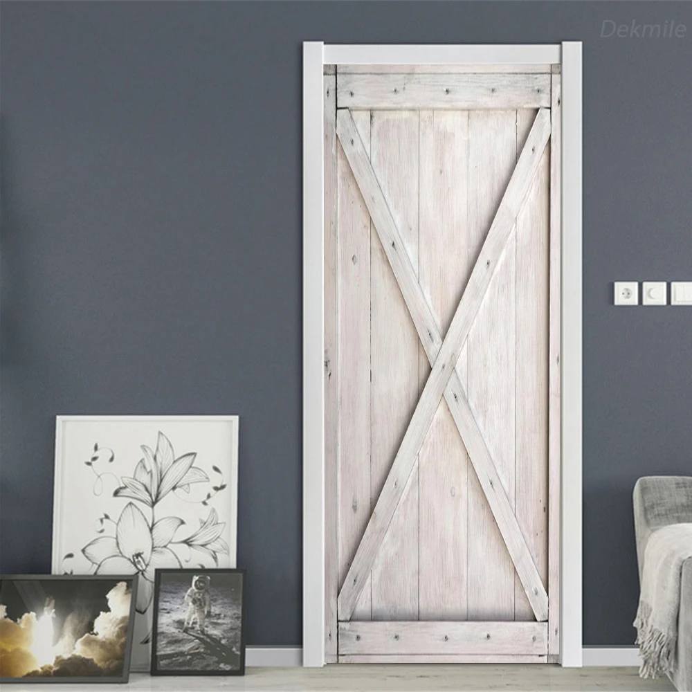 Self Adhesive Vintage Wooden Door Container Door Sticker PVC DIY Wallpaper On The Door Custom Size Poster deursticker Home Decor