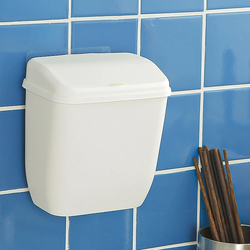 Mini White Plastic Mini Wall Mounted Trash Bin for Kitchen and Bathroom and Home