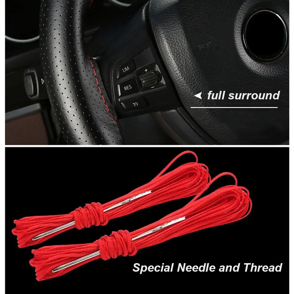 Für 38 cm Durchmesser Auto Zubehör Weiche Anti Slip Leder DIY Auto Lenkrad Abdeckung Lenkrad Geflecht Mit Nadeln gewinde – Detail 5