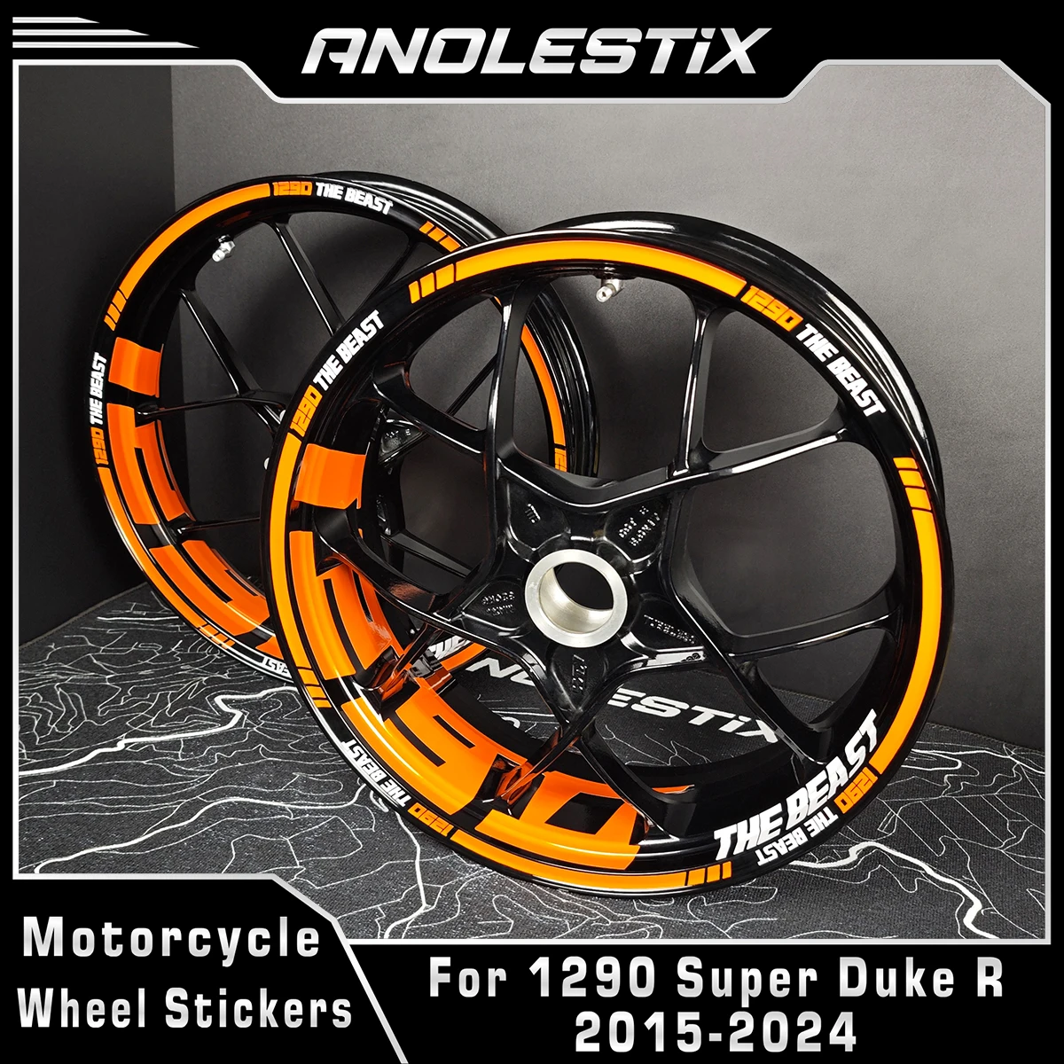 AnoleStix For KTM 1290 Super Duke R 2015-2024 Motorcycle Wheel Sticker Customized Rim Stripe Decorative Tape Hub Decal