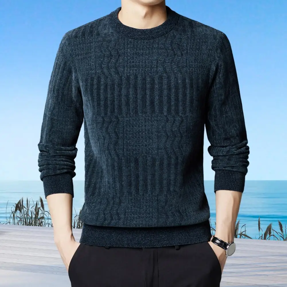 Fall Winter Men Sweater  Knitted Thick Warm Long Sleeve Mid Length Elastic Casual Plus Size Pullover Men Sweater