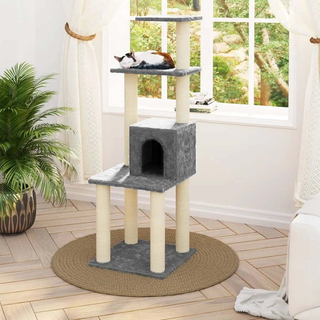 Cat Tree with Sisal Scratching Posts Light Grey 105cm