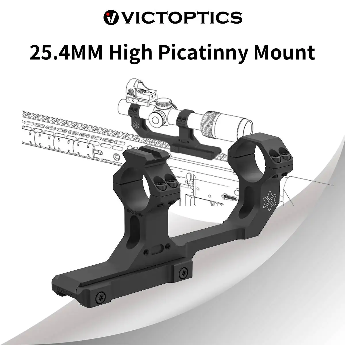 VictOptics 25.4mm 1 Inch One Piece High Cantilever Scope Mount with Top Picatinny Rail for Red Dot AR15 M4 Rifle Height 4 Screws