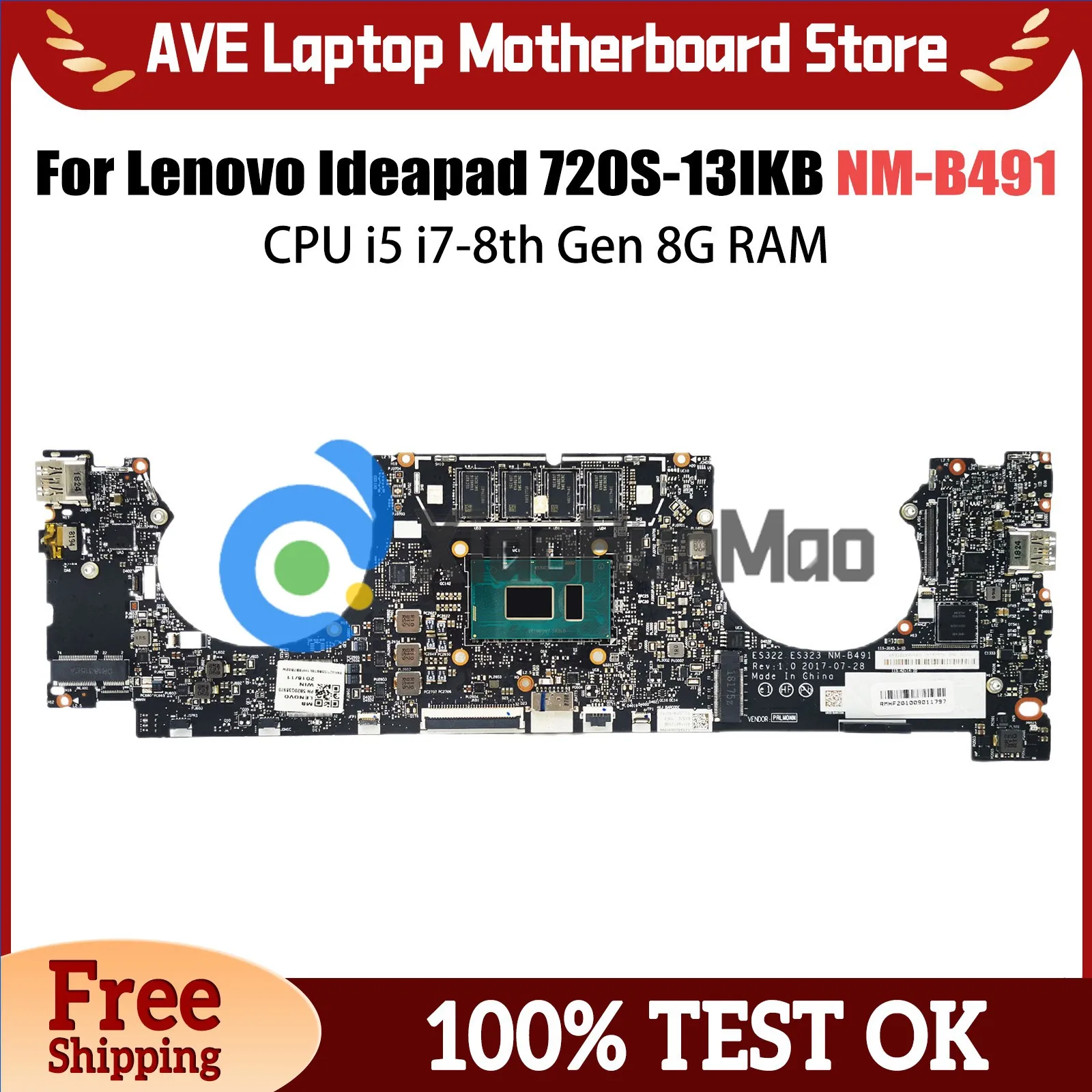 

5B20Q38983 Mainboard For Lenovo Ideapad 720S-13IKB Laptop Motherboard ES322 ES323 NM-B491 With i5-8250U i7-8550U CPU 8G RAM