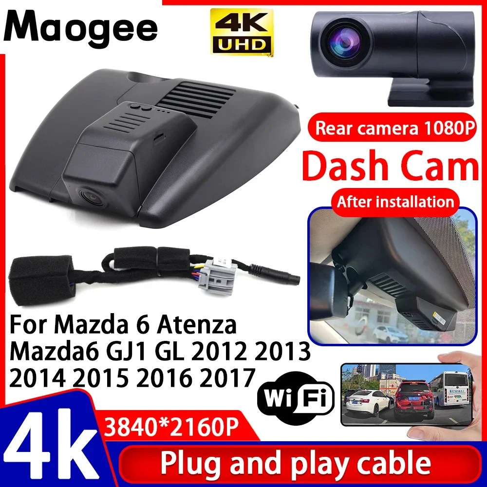 Grabadora de Video con Visión Nocturna 4K UHD, DVR para Auto, Plug and Play, Cámara para Tablero, Compatible con Mazda 6 Atenza Mazda6 GJ1 GL 2012 2013 2014 2015 2016 2017