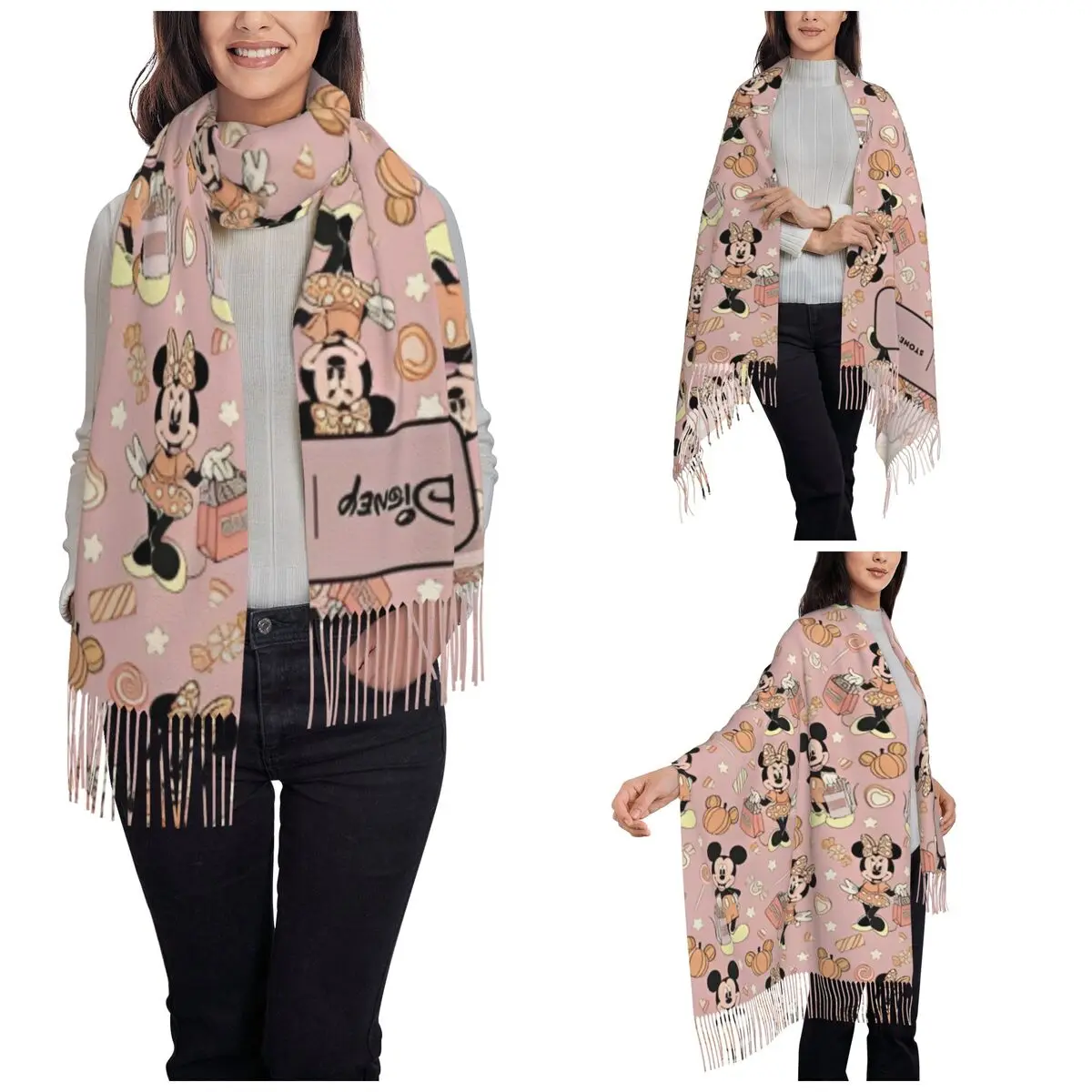 Cartoon Minnie Mickey Mouse Scarf for Womens Warm Winter Shawl Wrap Long Shawl Scarf Lightweight