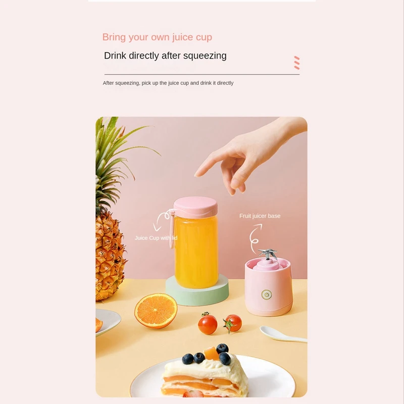 Liquidificador Portátil USB Elétrico, Juicer De Frutas Para Legumes, 380ml, Máquina