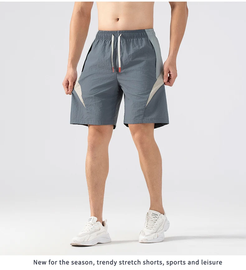 

ice silk beach short pants Men's Workout Running Shorts Quick Dry Lightweight sport casual pants Gym Shorts with Zip Pockets