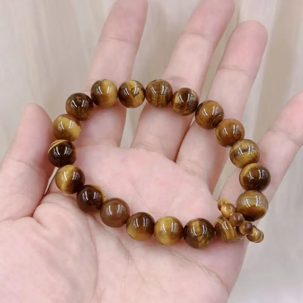 10mm New Style Ring in Ring Energy Yellow Tiger Eye Men Round Natural Gemstone Beads Jewelry Elastic Bracelet 7-8" - view 2