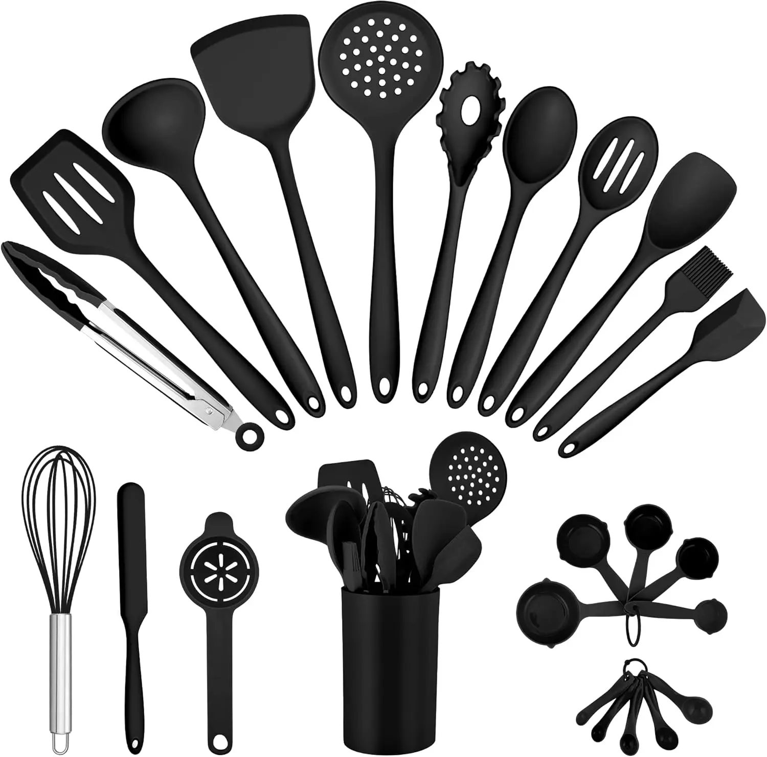 

Silicone Cooking Utensils Set, 25 Piece Kitchen Utensils with Holder, Non Toxic Kitchen Tools Spatula, Turner, Spoon, La