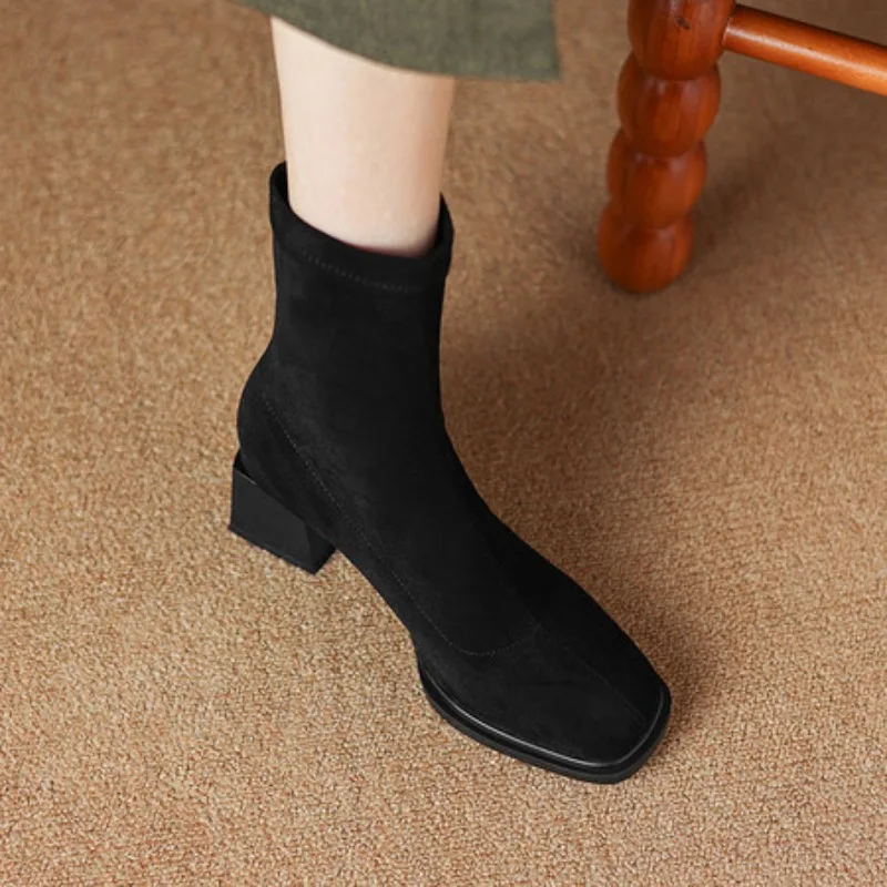 

2026 Women ANkle Boots Chunky Heels Round Toe black Brown Casual Lady Autumn Winter Warm Shoes Size 41