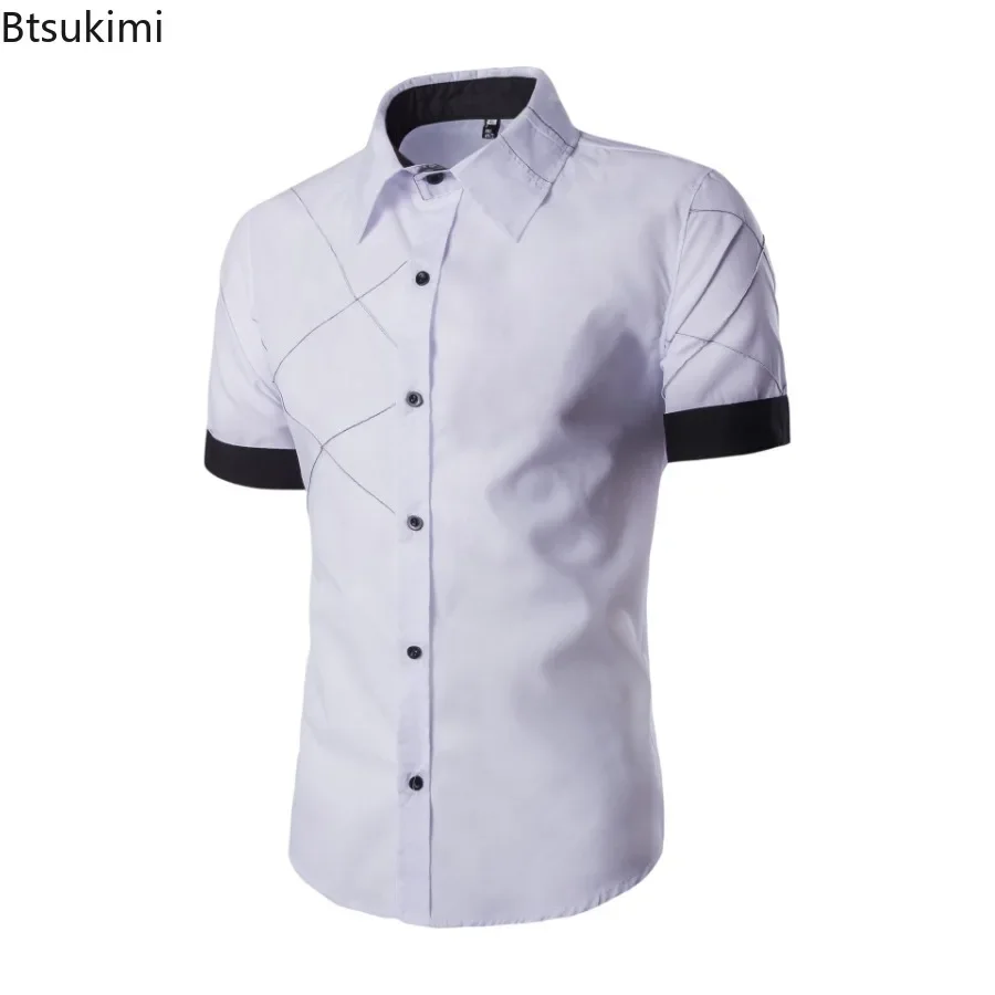 Camisa de manga corta informal de estilo empresarial a la moda para hombre, camisas formales sociales básicas de algodón cómodas, blusa de alta