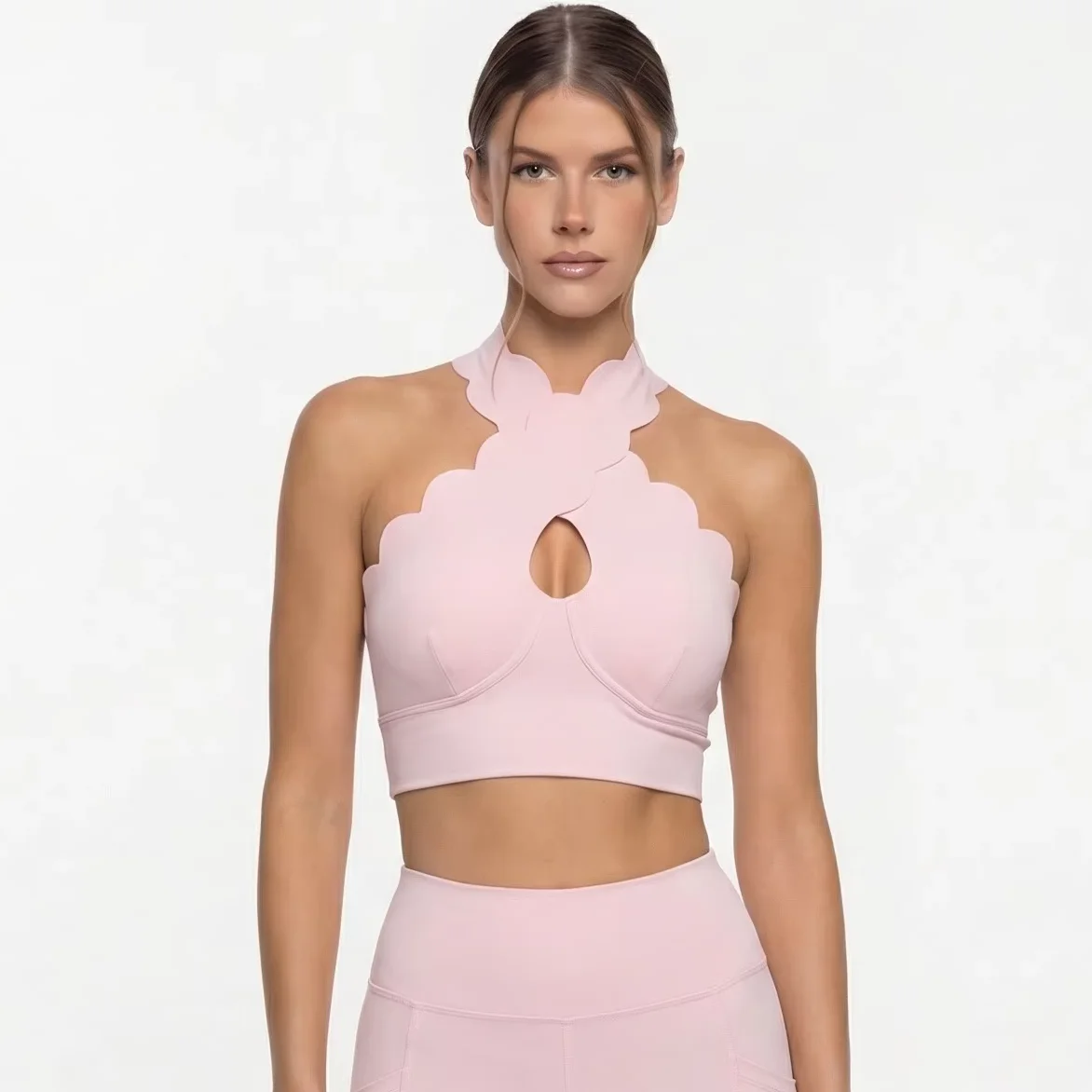 

FUBEIKE Lace Trim Off-Shoulder Sports Vest Summer Moisture-Wicking Tight Breathable Comfortable Pilates Fitness Summer Yoga Bra