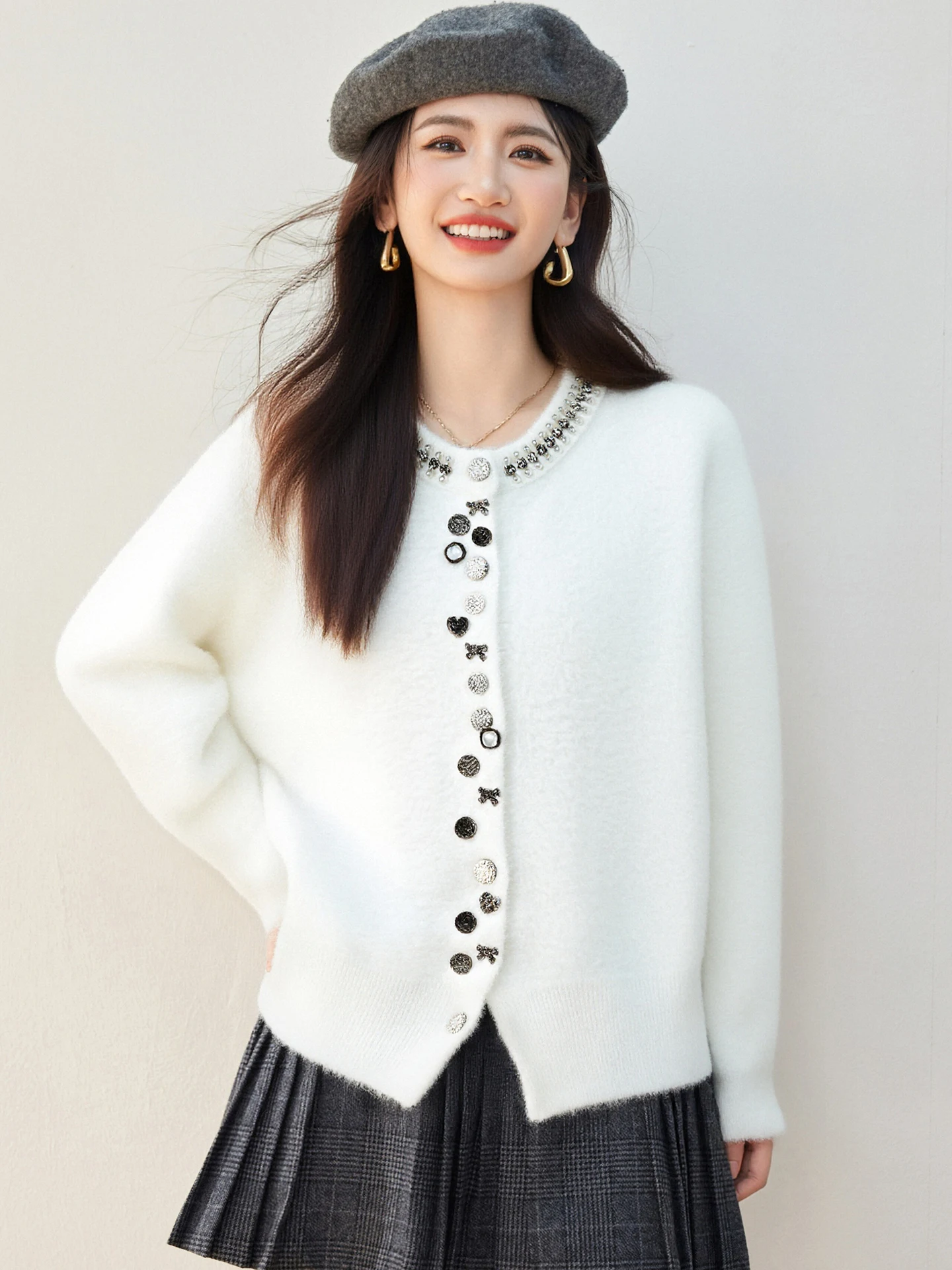 

Xiaoxiangfeng Heavy Industry бархатный свитер с изображением енота, женский осенне-зимний новый вязаный кардиган, топ