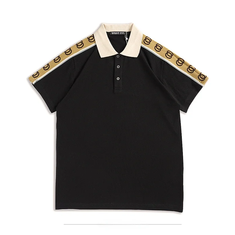 Summer Fashion Brand Reflective Tape  Shirt Casual Short Sleeve Turn-down Collar Men's T-shirt Couple Top Women