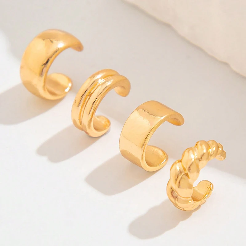 Y2K Vintage Metallic Ear Cuff Pack, Twisted & Multi-layered Non-pierced Ear Wrap, Gothic Streetwear Clip On Ear Accessories