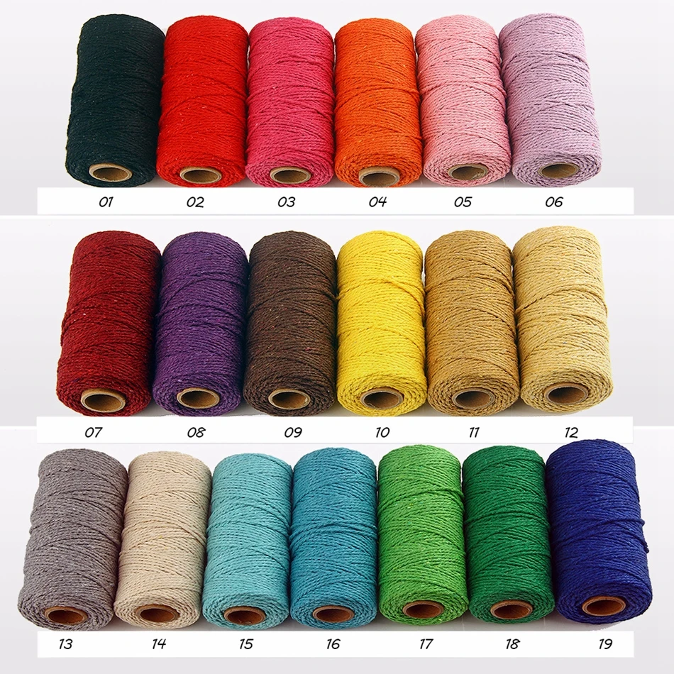 2mm 100M Macrame Cord Cotton Rope String Crafts DIY Colored Thread Cord Twisted Twine Handmade Sewing Home Wedding Decoration