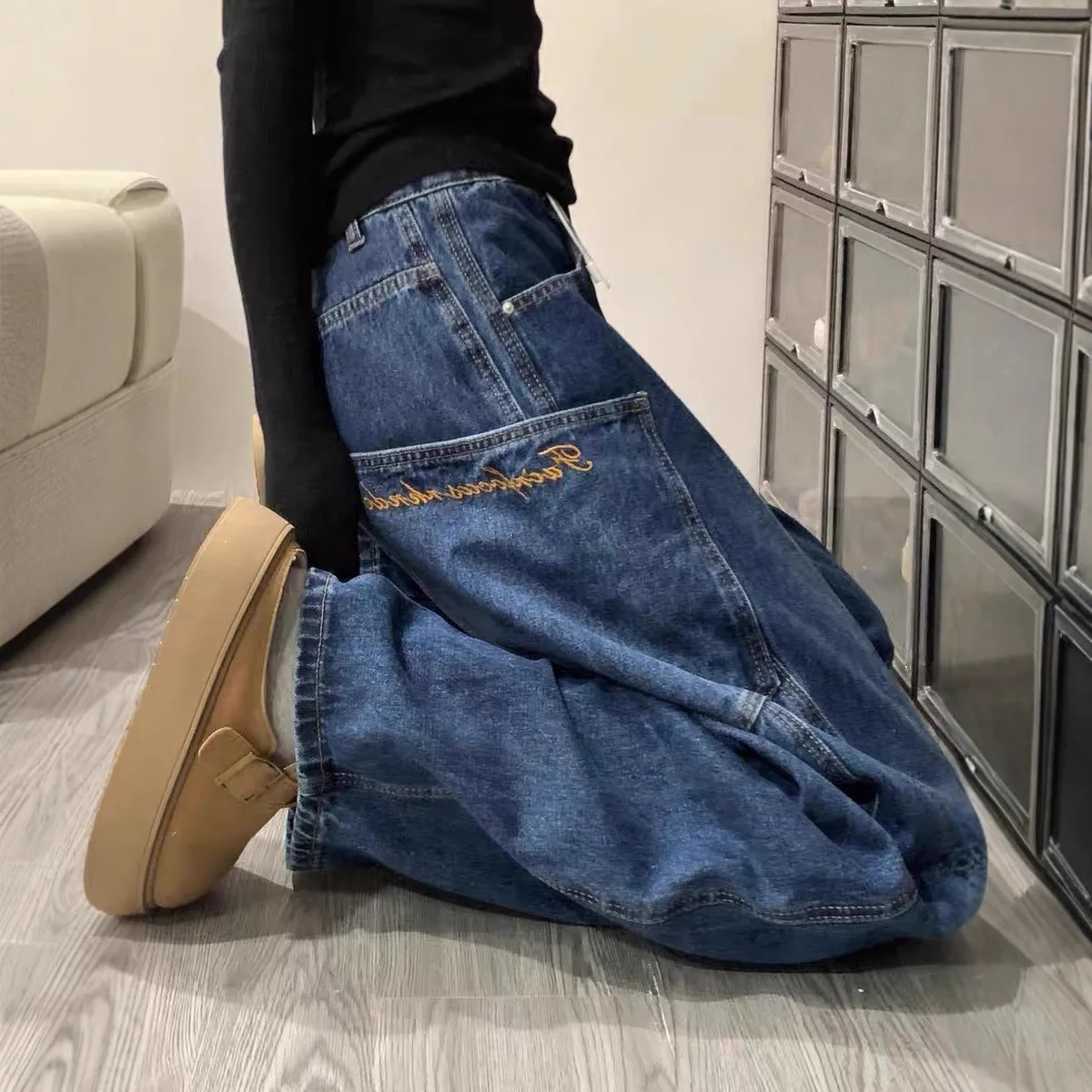 

Retro American Style Women's Jeans High Waist Comfortable Straight Leg Loose Fit Spring Autumn Fashion Pear Shaped Body Slimming