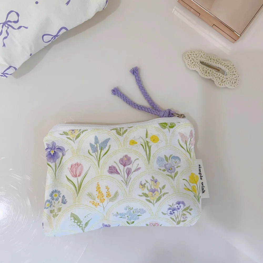 Fashion Floral Mini-Geldbörse, quadratisch, Baumwolle, Kartenhalter, Reißverschluss, tragbare Kosmetiktasche