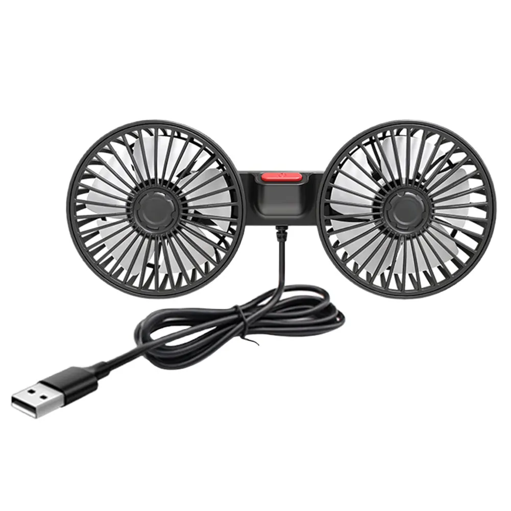 

USB 5 В автомобильный вентилятор с двойной головкой, автоматический вентилятор, вращение на 360 градусов, регулируемая 3 скорости, автомобильные электроприборы