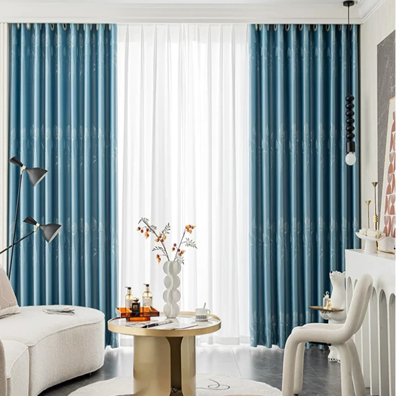 1pc Thickening Sunscreen Curtain Fabric, Bedroom Living Room Use, Heat Insulation UV Protection Embroidered Curtain Material
