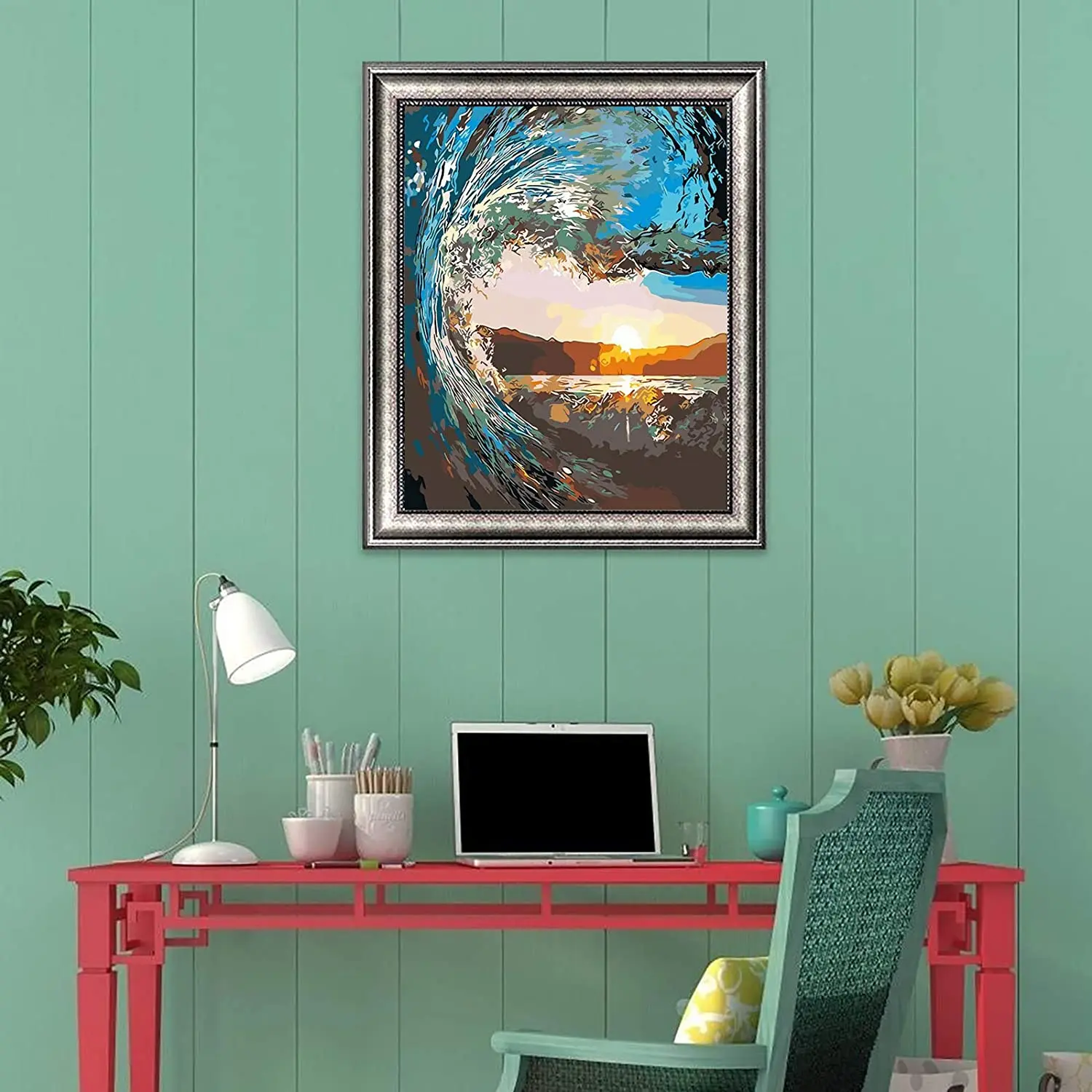J1UL1N Digital Canvas Painting Acrylic Oil Painting Kit To Draw Adult And Children's Painting Pictures By Number Wave