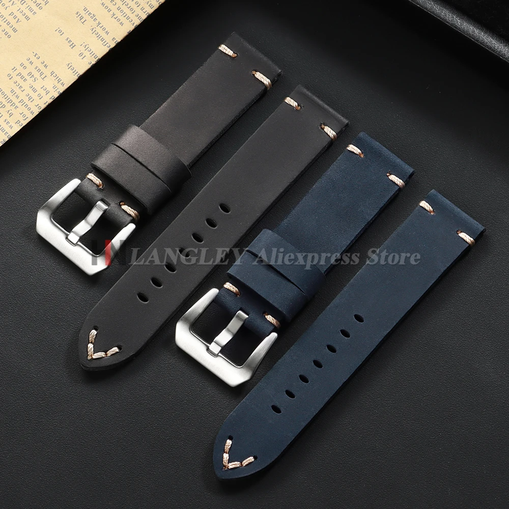 18mm 20mm 22mm 24mm 26mm Cowhide Crazy Horse Leather Watch Strap for Panerai PAM111 441 Watch Handmade Stitching Men's Bracelets