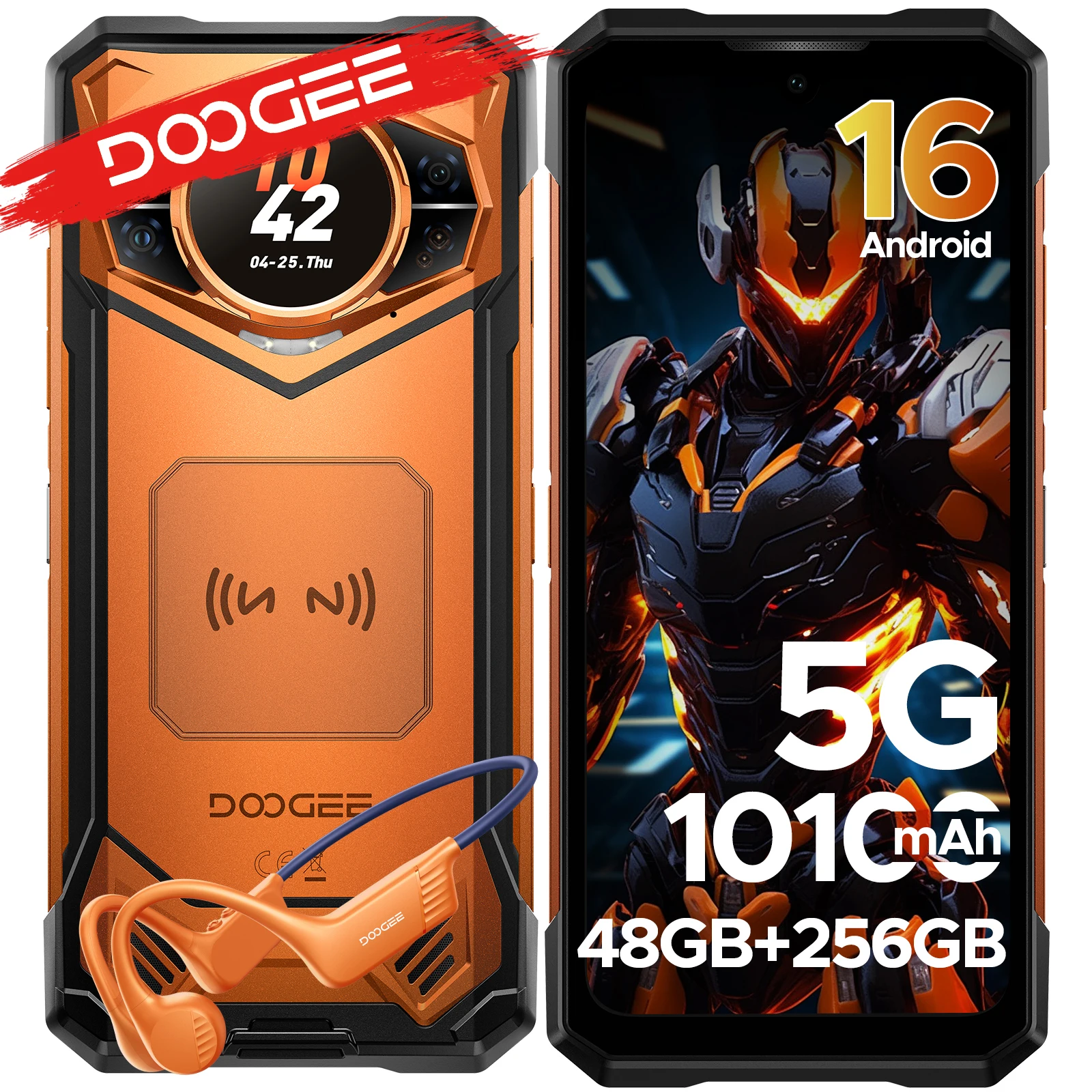 Version mondiale DOOGEE S200 VIP Édition 5G Téléphone robuste Android 16 Écran AMOLED arrière 1,32" 48 Go 256 Go Batterie 10100