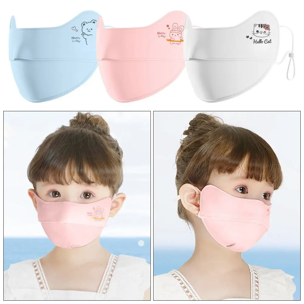 1Pcs Sun Protection Children Face Mask Driving Anti-UV Summer Sunscreen Mask Cartoon Pattern Ice Silk Kids Face Shield