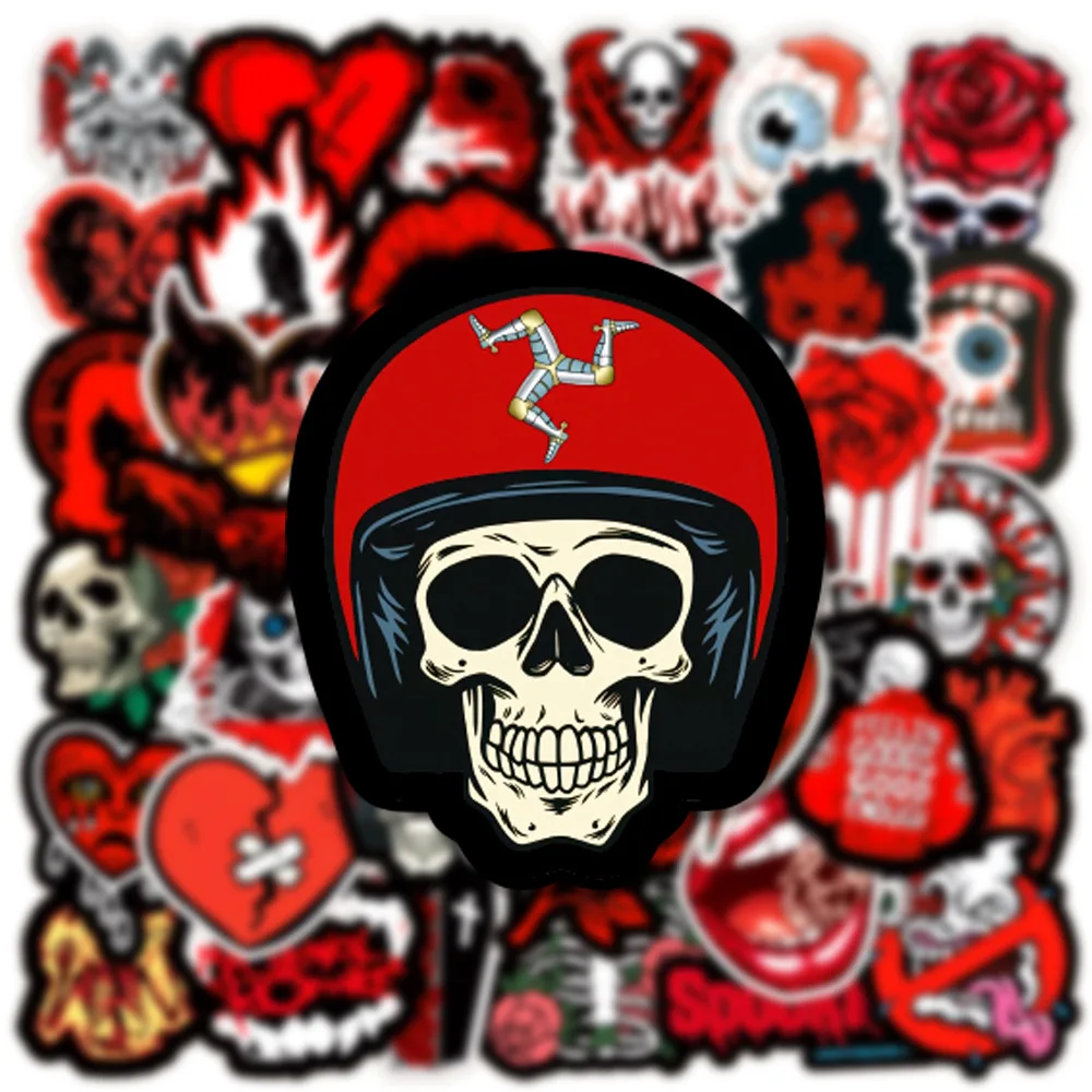 10/30/50pcs Horror Gothic Skull Stickers Cool Black Red Graffiti Toys Waterproof Motorcycle Laptop Phone Bike Car Funny Decals