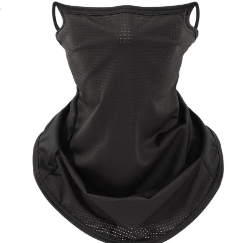Summer V-Neck Breathable Scarf Half Face Mask Quick-Drying Neck Gaiter with Hanging Ear Design Sun Protection Bandana Neckerchie
