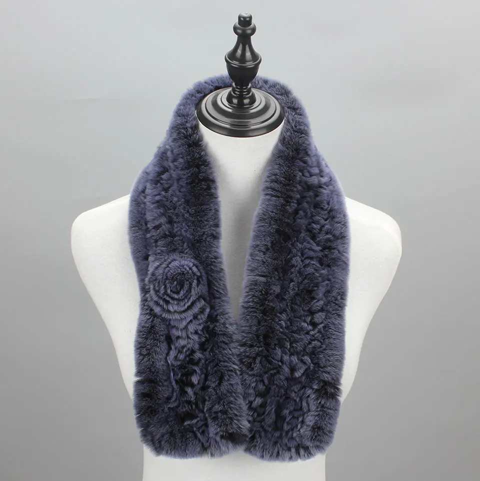 Frauen Stricken Echt Rex Kaninchen Pelz Schal Dame Fashion Floral Rex Kaninchen Pelz Schalldämpfer Heißer Winter Warme Natürliche Pelz Schals neue Stil – Detail 29
