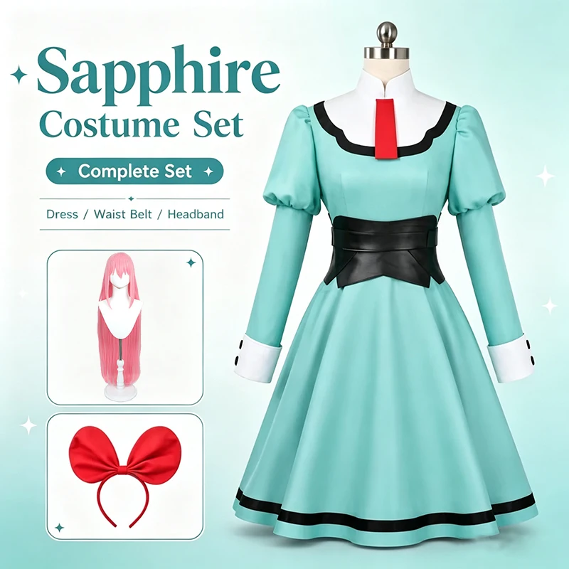 Disfraz de Princesa Caballera Sapphire de THE RIBBON HERO, Peluca, Vestido Kawaii JK, Falda Verde, Accesorios para la Cabeza, Estilo Lolita Dulce, Disfraz de Halloween