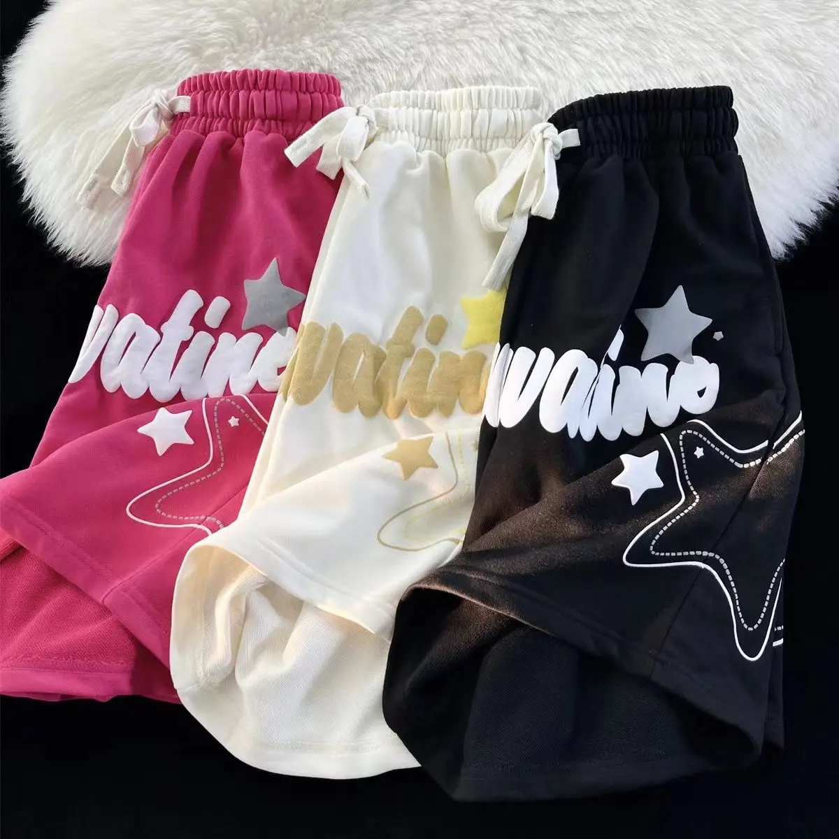 Shorts esportivos estampados com letra para mulheres, design retrô americano, calça casual solta, tops Y2K na moda, novo verão