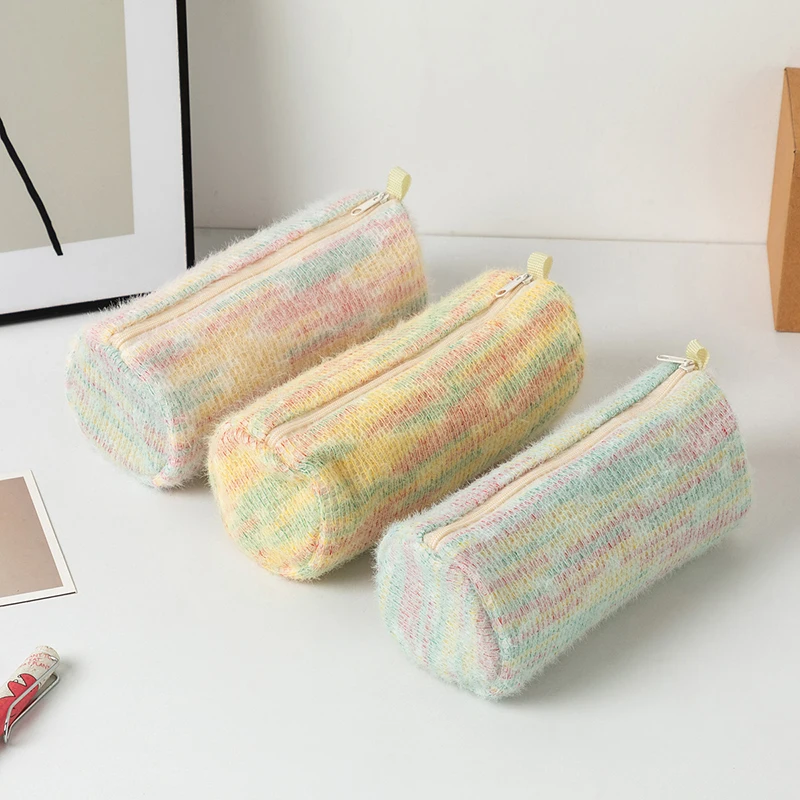 

5шт косметички женские плюшевые красочные цилиндрические многофункциональные длинные сумки-карандаш