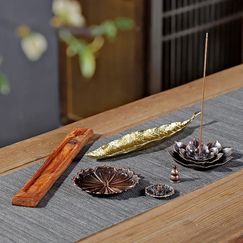 Golden Leaf Flower Pear Wood Lotus Flower Stick Incense Burner Creative Crafts Decoration Incense Holder Office Tea Ceremony