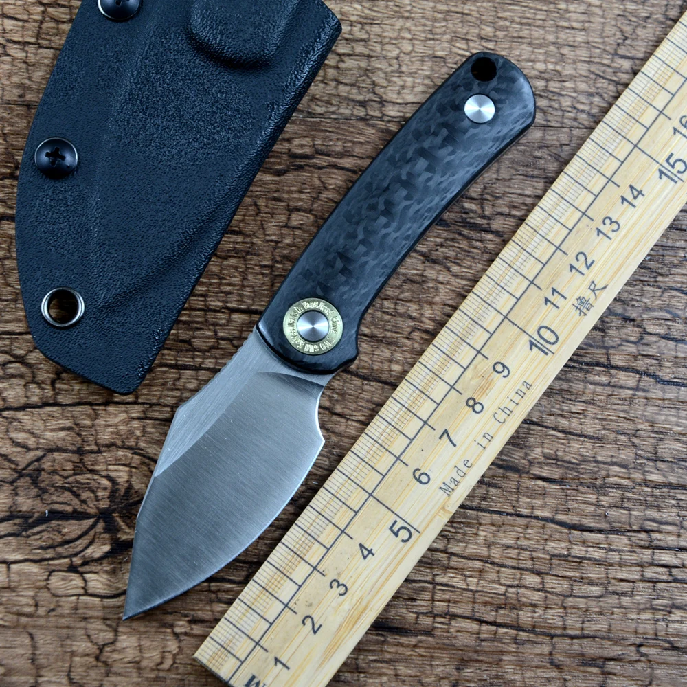 TWOSUN Fixed Knife Outdoor Hunting M390 Stonewashed Blade Carbon Fiber Handle Kydex Sheath EDC Tools TS525