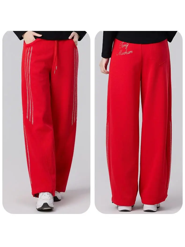 new-square-dance-shiny-diamond-fitness-sports-slim-wide-leg-pants-fashionable-casual-pants-for-women-cotton-polyester