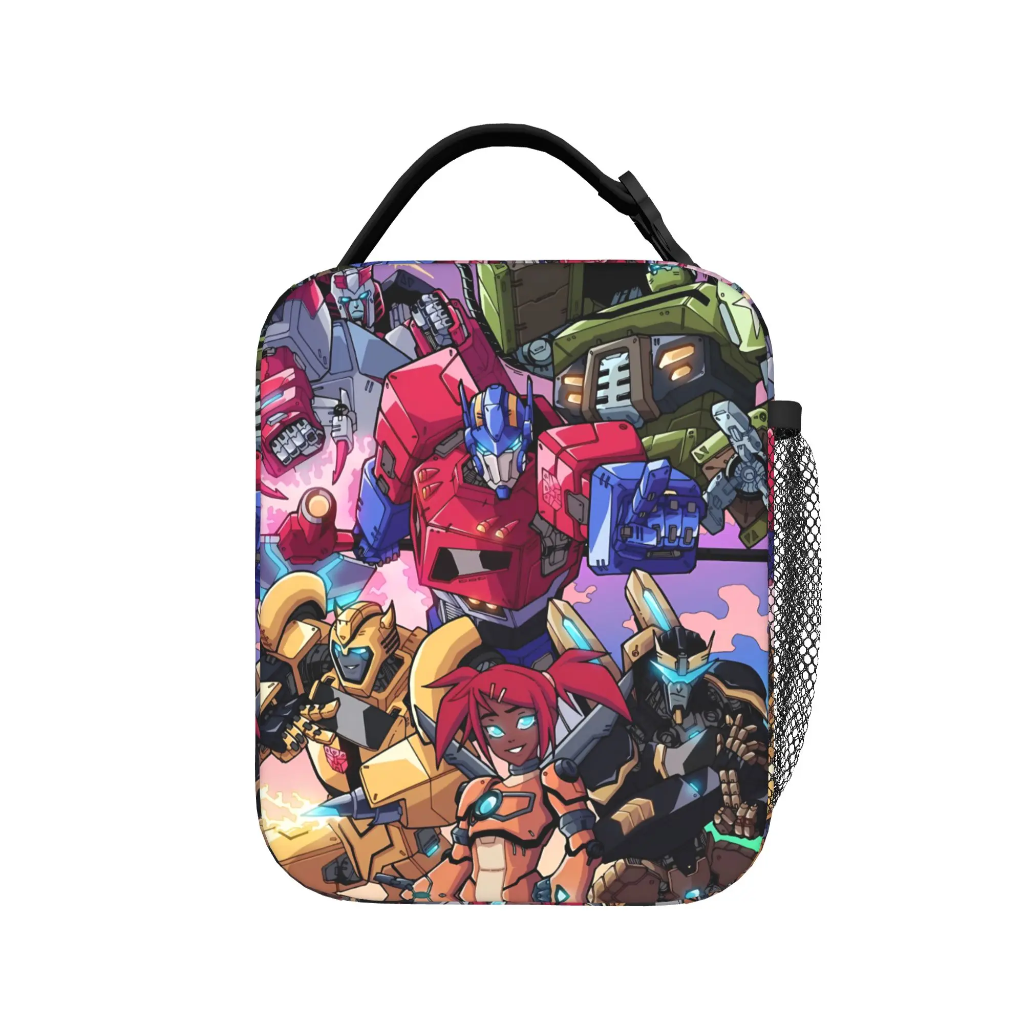 Transformered Cartoon Lunch Bag Kawaii Travel Lunch Box Print Convenient Tote Food Bags
