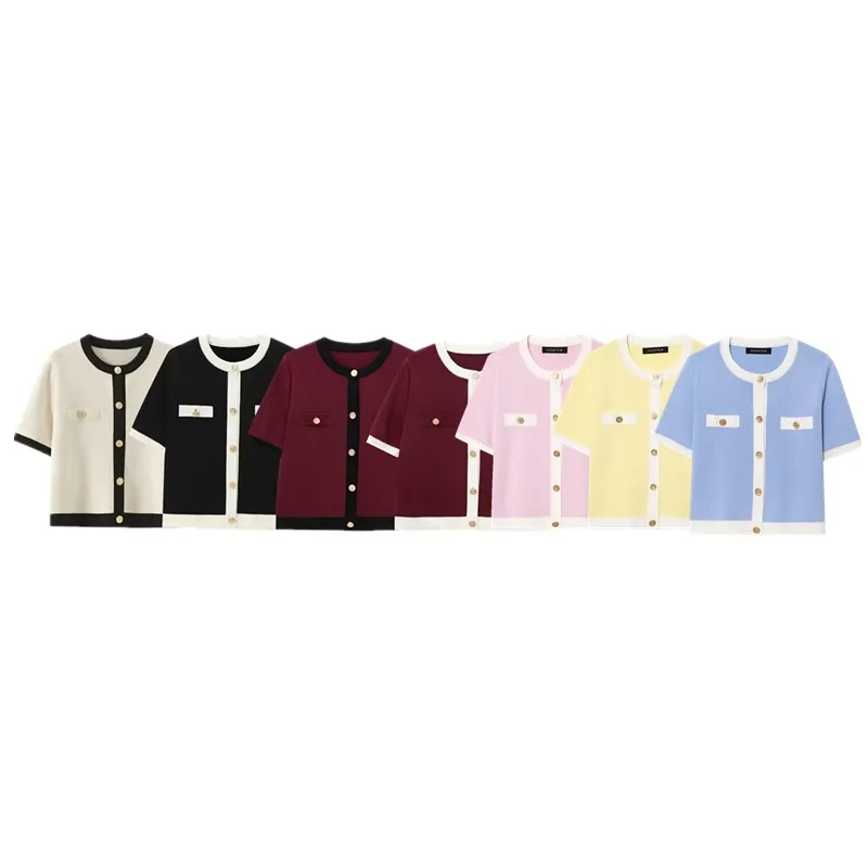 슬림핏 반팔 니트 자켓 2024 여름 신상 다용도 디자인 출퇴근 스타일 폴리에스터 섬유 숏 기장