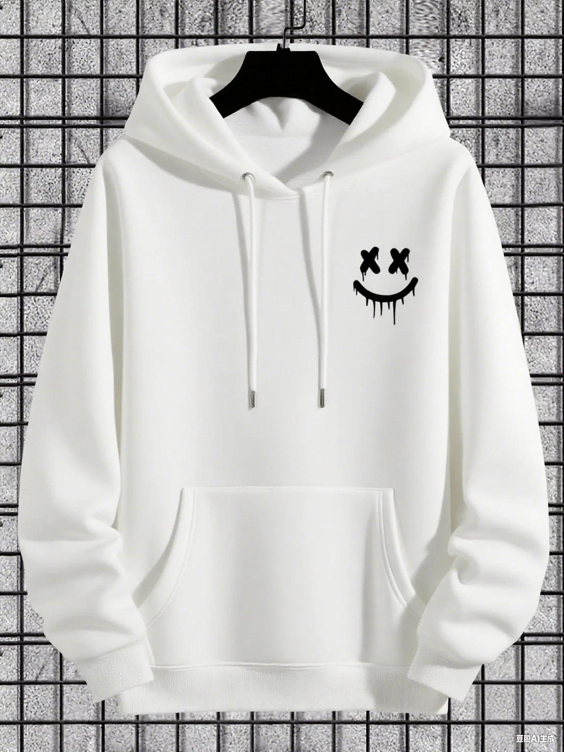 

Men'S Casual Hoodie with Geometric Face Design - Stylish Pullover Sweatshirt, Long Sleeve, Kangaroo Pocket