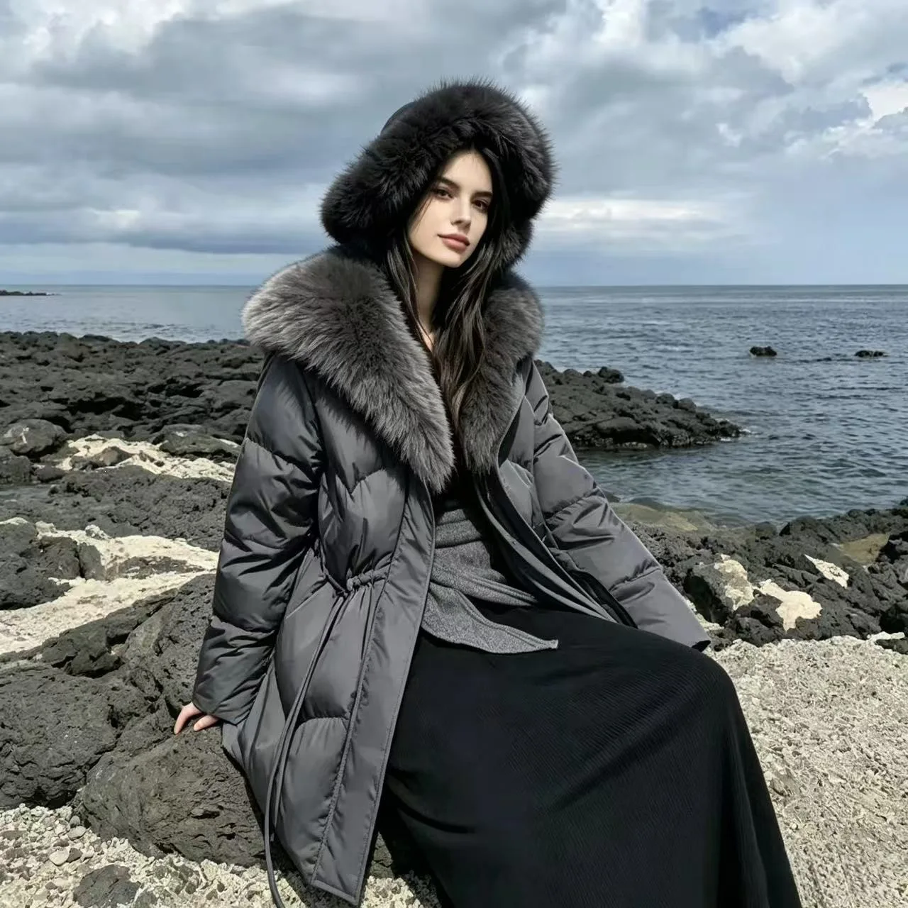 2026 New Large Fur Collar Lapel Jacket Women's Slim Fit Thicken Warm Down Cotton Padded Jacket Cropped Parkas Streetwear